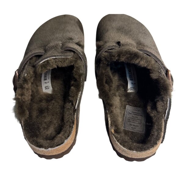 Birkenstock Boston Shearling Mocha Suede Genuine Shearling Lined Size 35 New - Picture 8 of 16